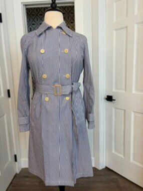 JCrew Shirting Stripe Trench Coat Sz 16